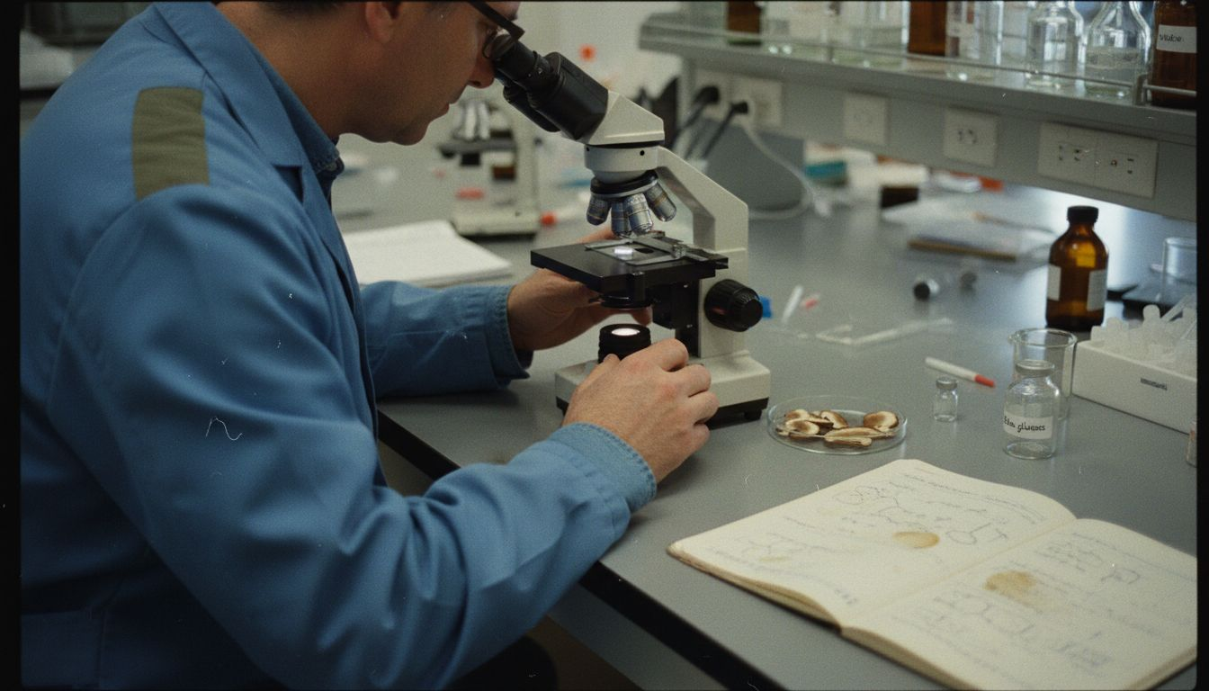 Lab technician studying reishi mushroom extracts