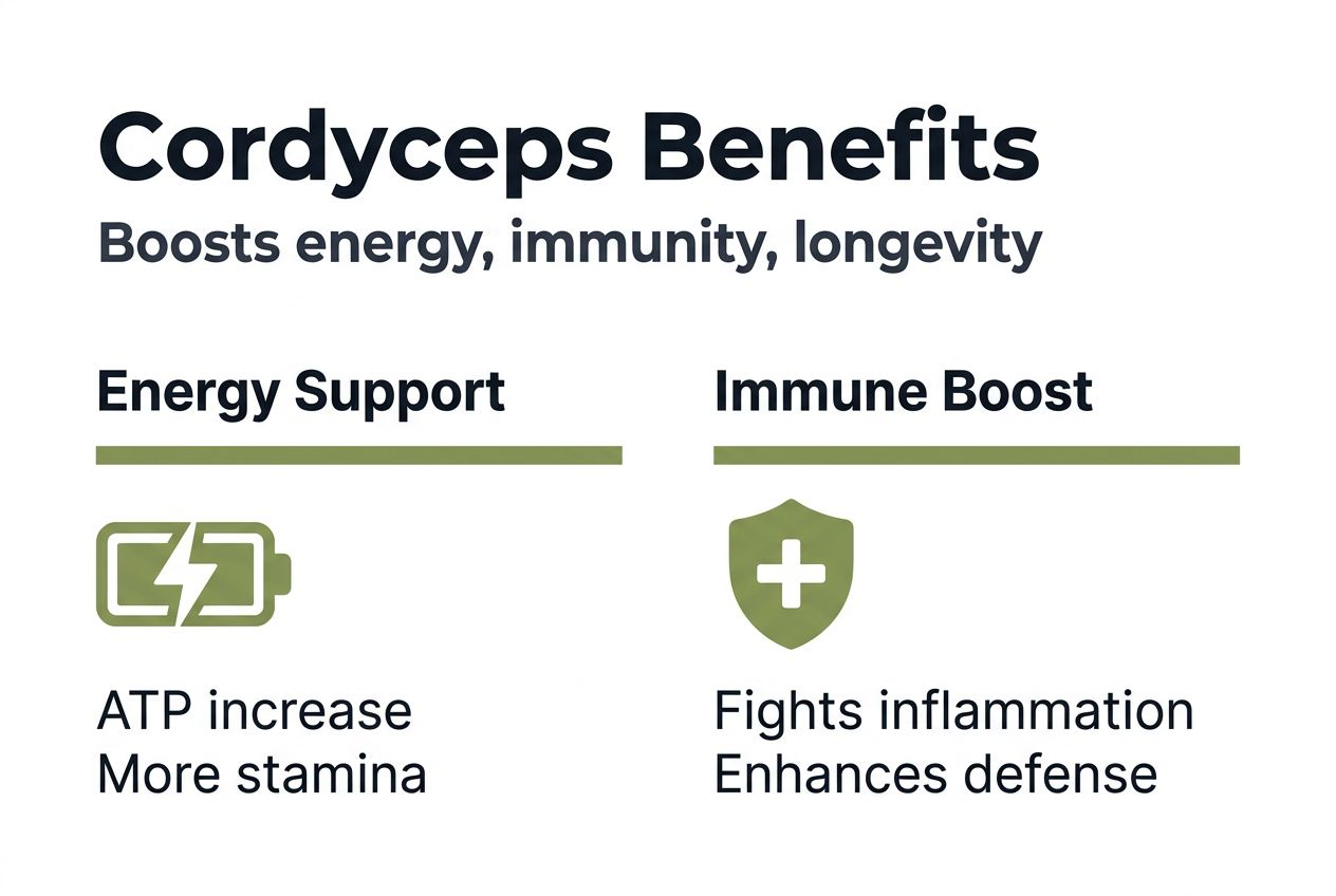 Summary infographic of Cordyceps health benefits