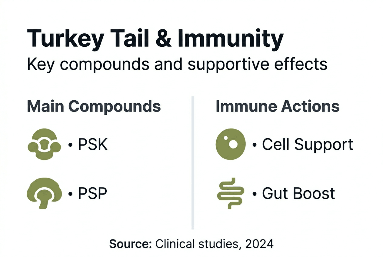 Infographic summarizing turkey tail's immune benefits