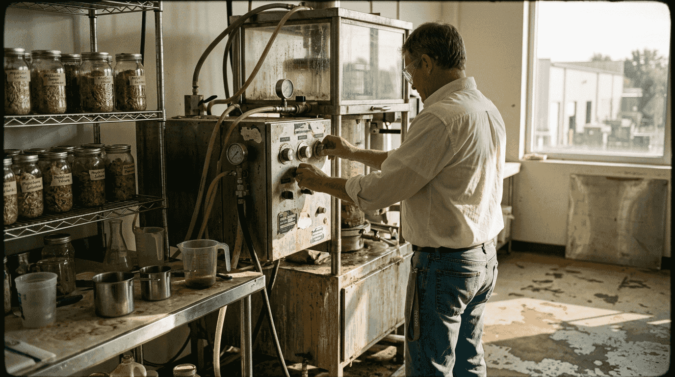 Scientist working with mycelium extraction equipment