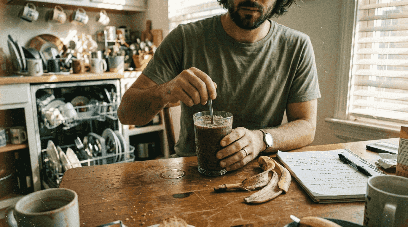 Man starting mushroom powder routine