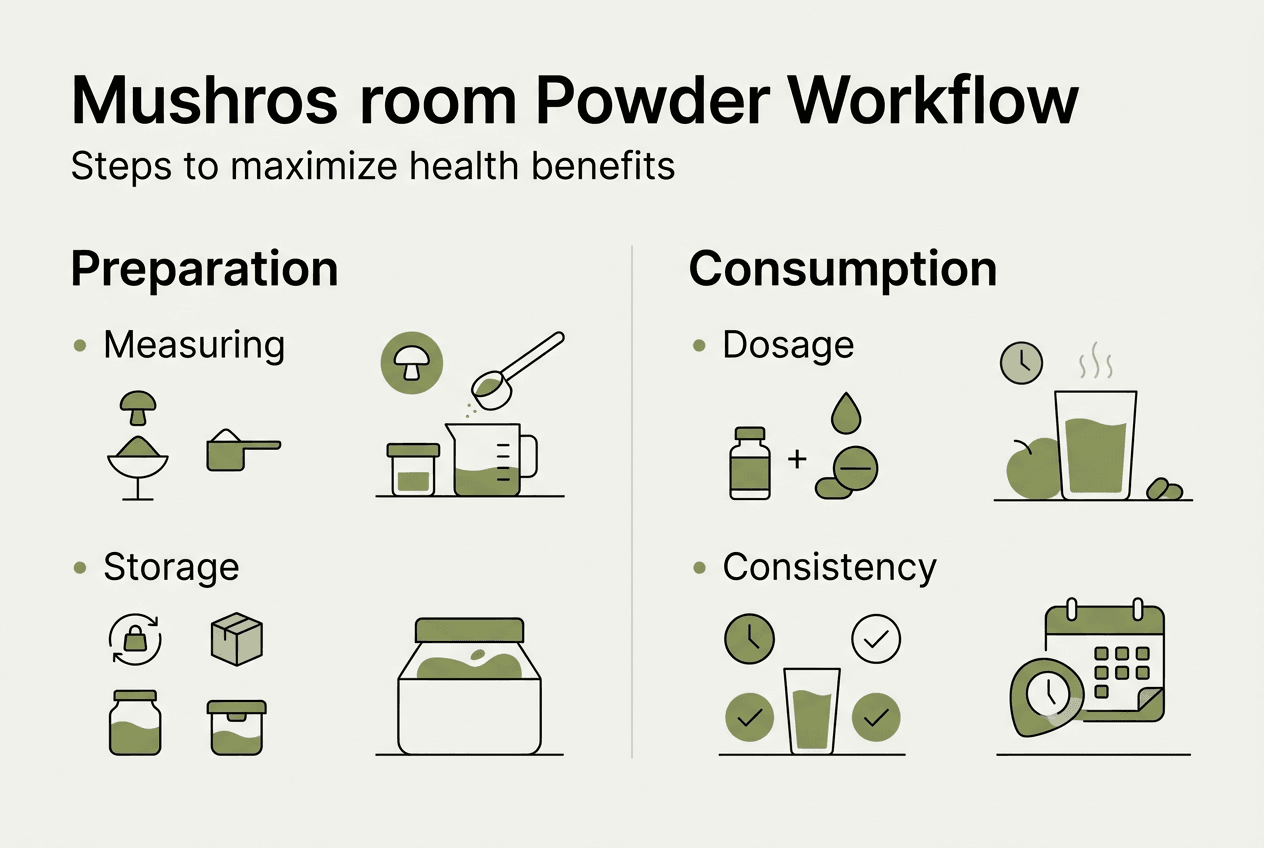 Infographic showing mushroom powder workflow steps