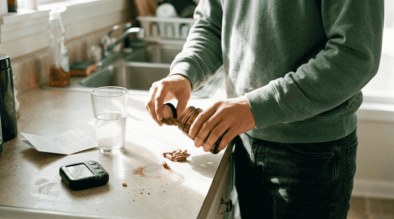 Person preparing mushroom extract capsule dose