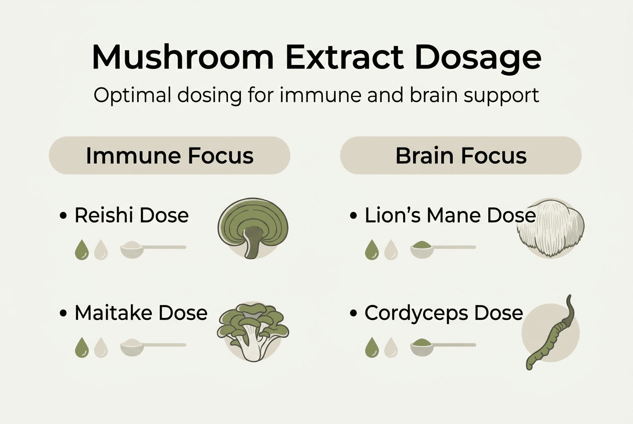 Infographic showing mushroom extract dosage summary