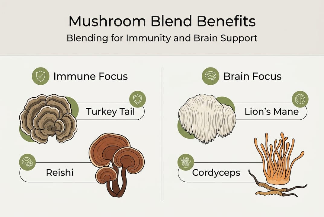 Infographic on immune and brain supporting mushrooms