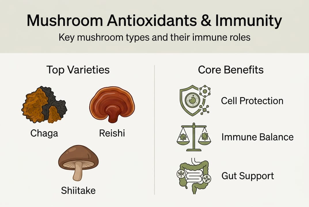 Infographic comparing mushroom antioxidants and benefits