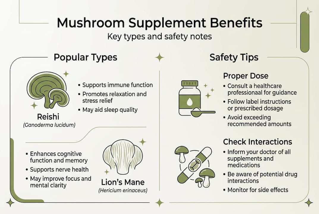 Infographic showing mushroom types and safety tips