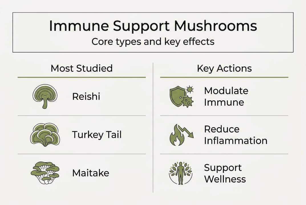 Infographic showing key mushroom immune benefits