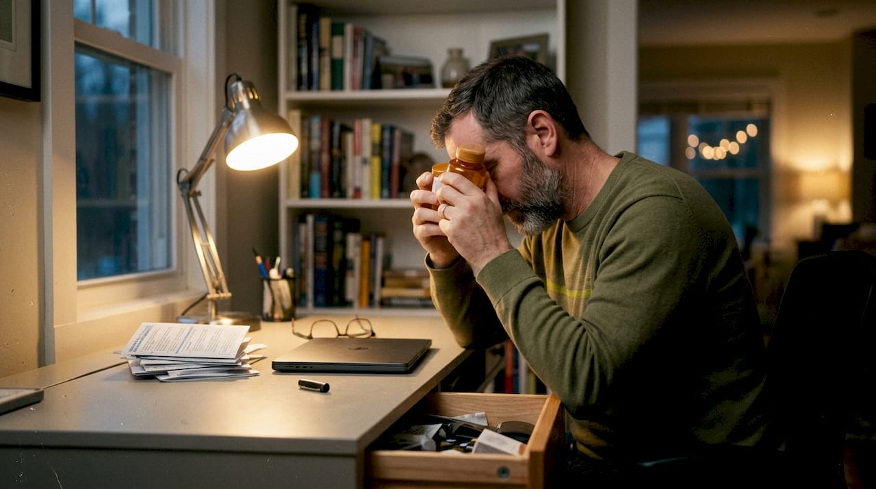Man reading Reishi supplement warning label