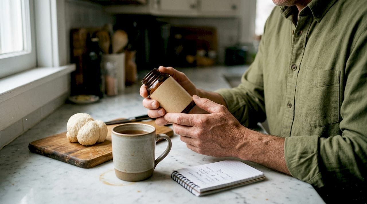 Man considers Lion’s Mane mushroom supplement