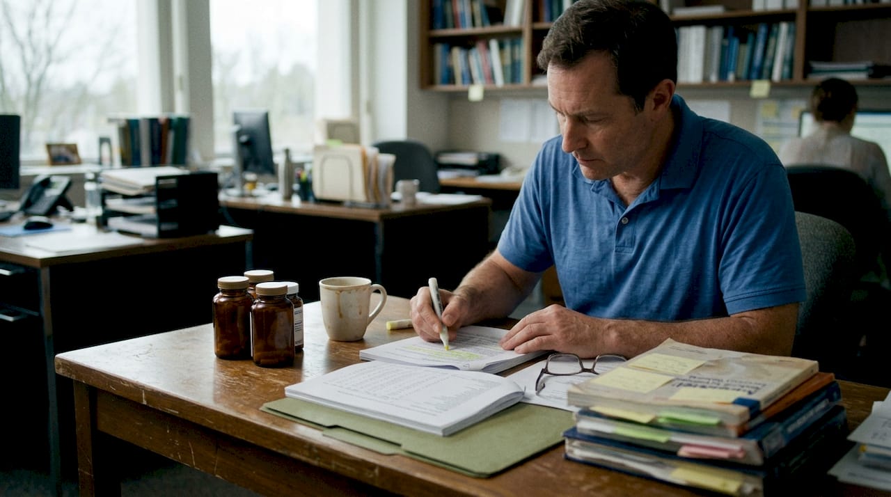 Researcher reviewing herbal supplement trial results