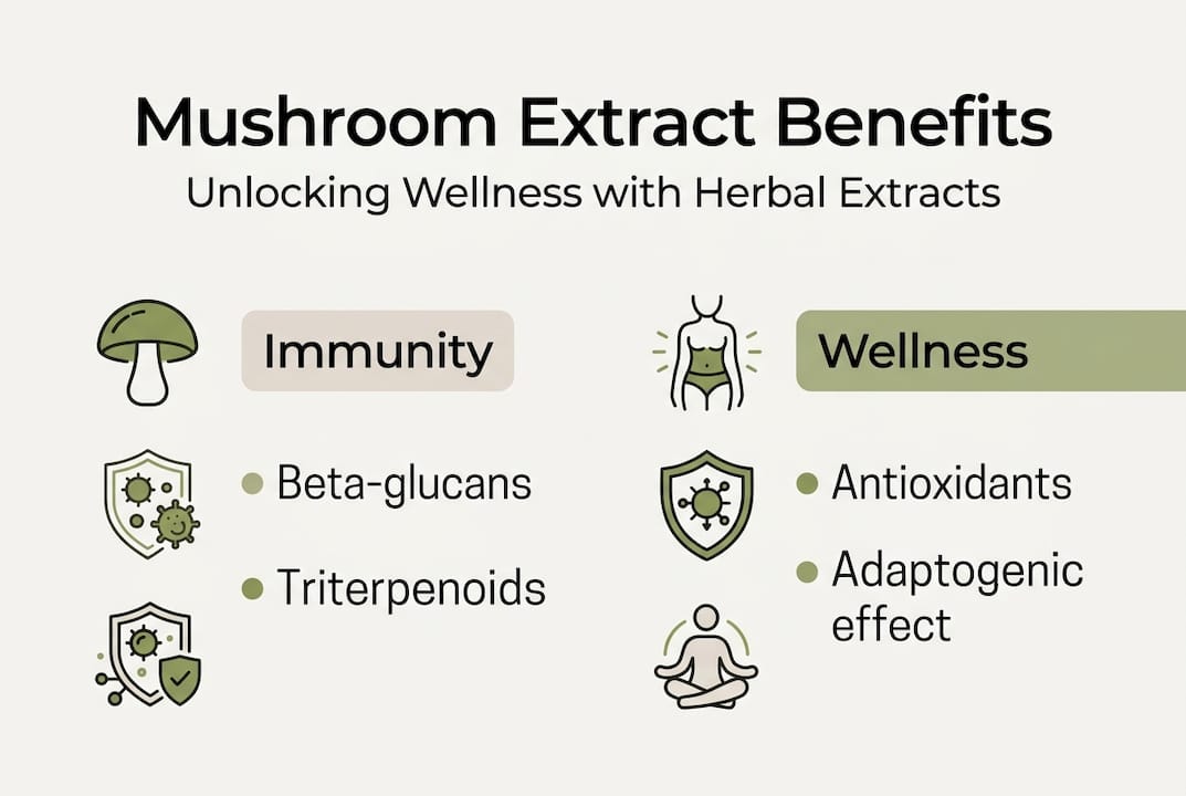 Infographic showing mushroom extract key benefits