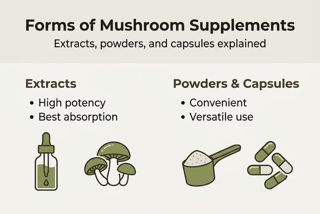 Infographic comparing mushroom supplement forms