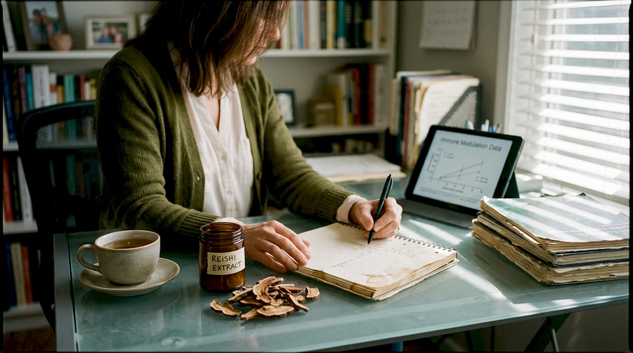 Nutritionist reviewing immune support mushroom extract