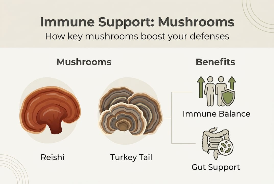Infographic of mushrooms and immune benefits