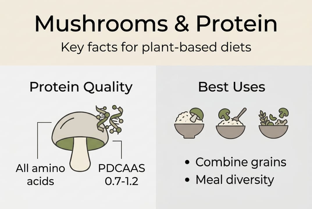 Infographic on mushroom protein quality and uses
