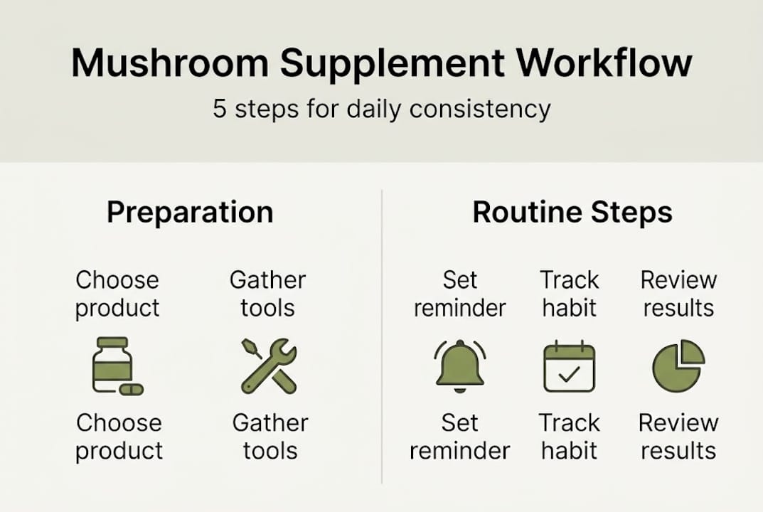 Infographic showing five step mushroom workflow