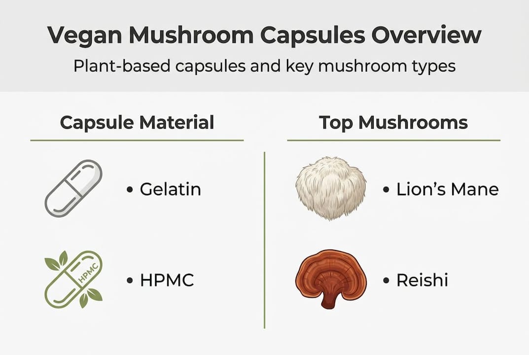 Infographic shows capsule materials and mushroom types