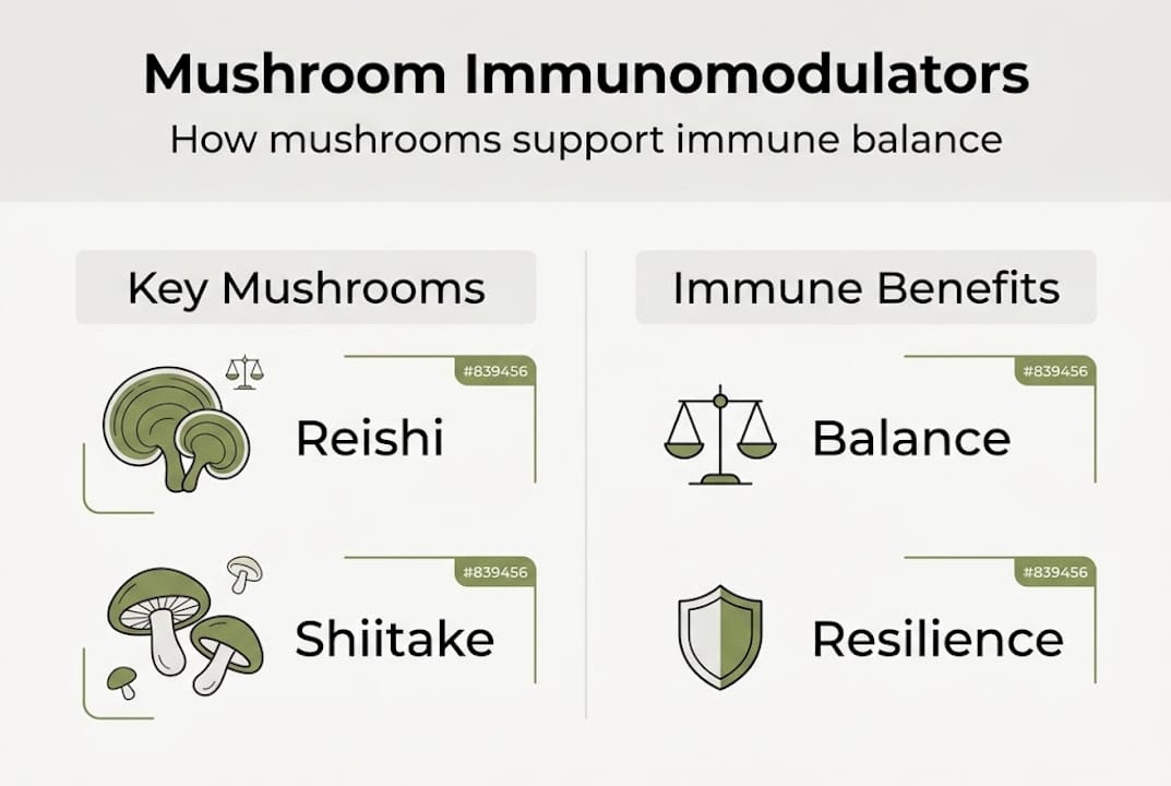 Infographic showing mushrooms and immune system benefits
