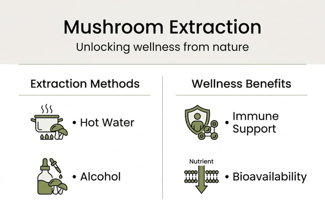 Infographic showing mushroom extraction methods and benefits