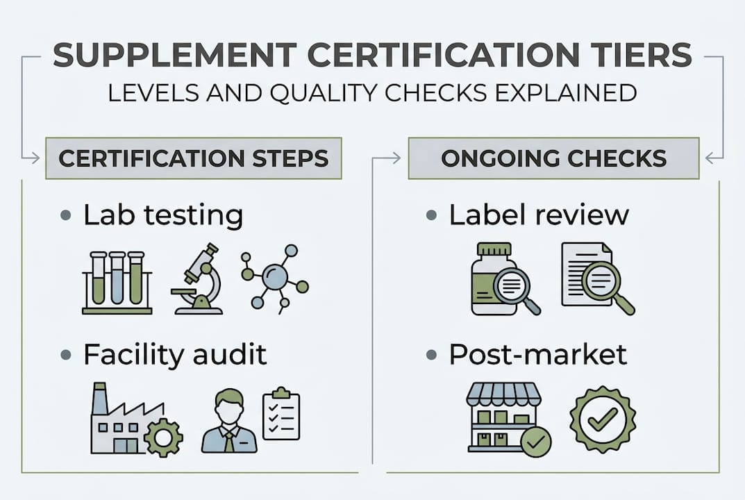 Infographic showing mushroom supplement certification levels