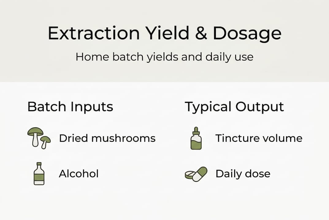 Infographic summarizing extract yield and dosage