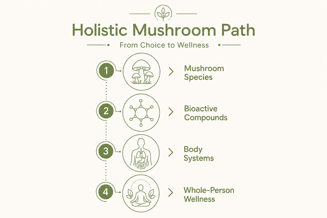Infographic showing holistic mushroom supplementation pathway