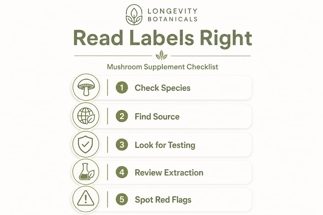 Infographic with mushroom label reading steps