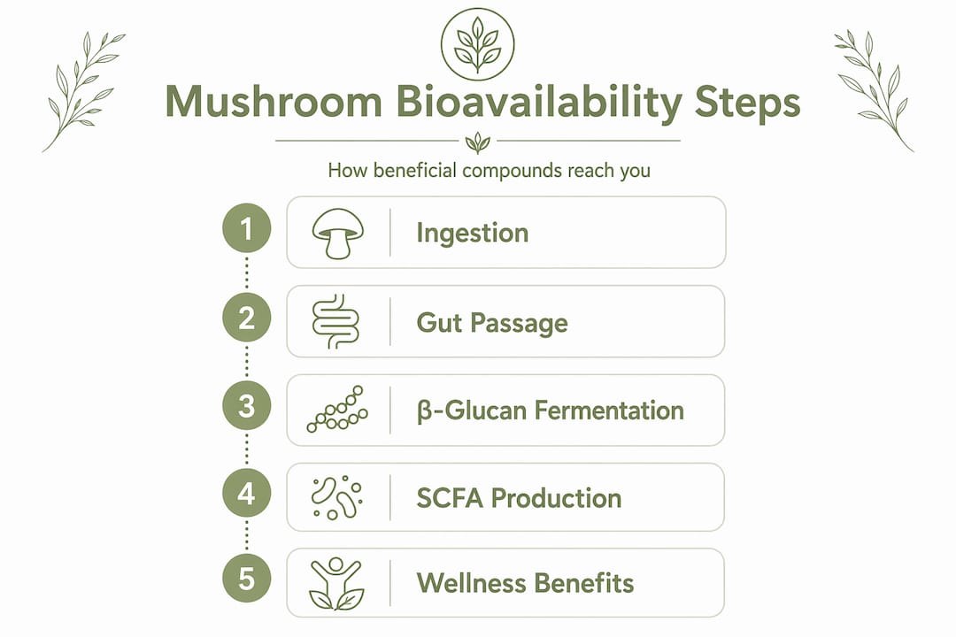 Infographic showing steps of mushroom bioavailability