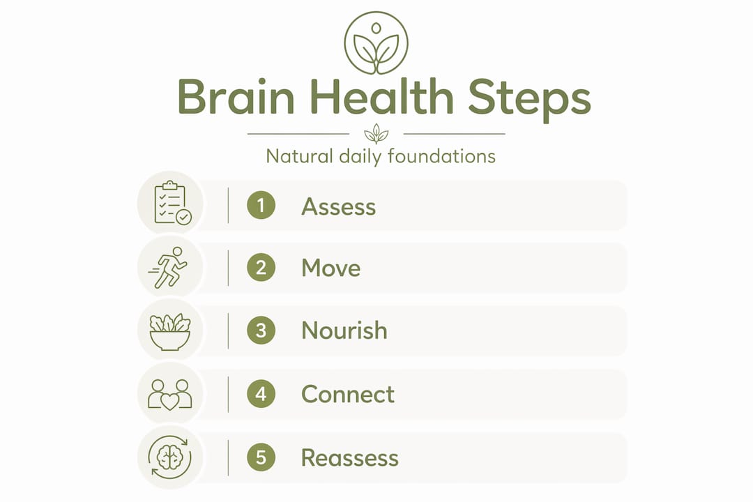 Infographic showing natural brain health steps