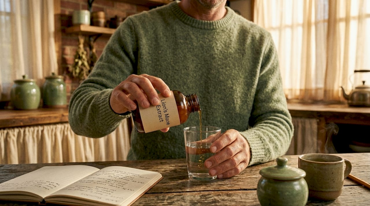 Man preparing Lion’s Mane supplement at home