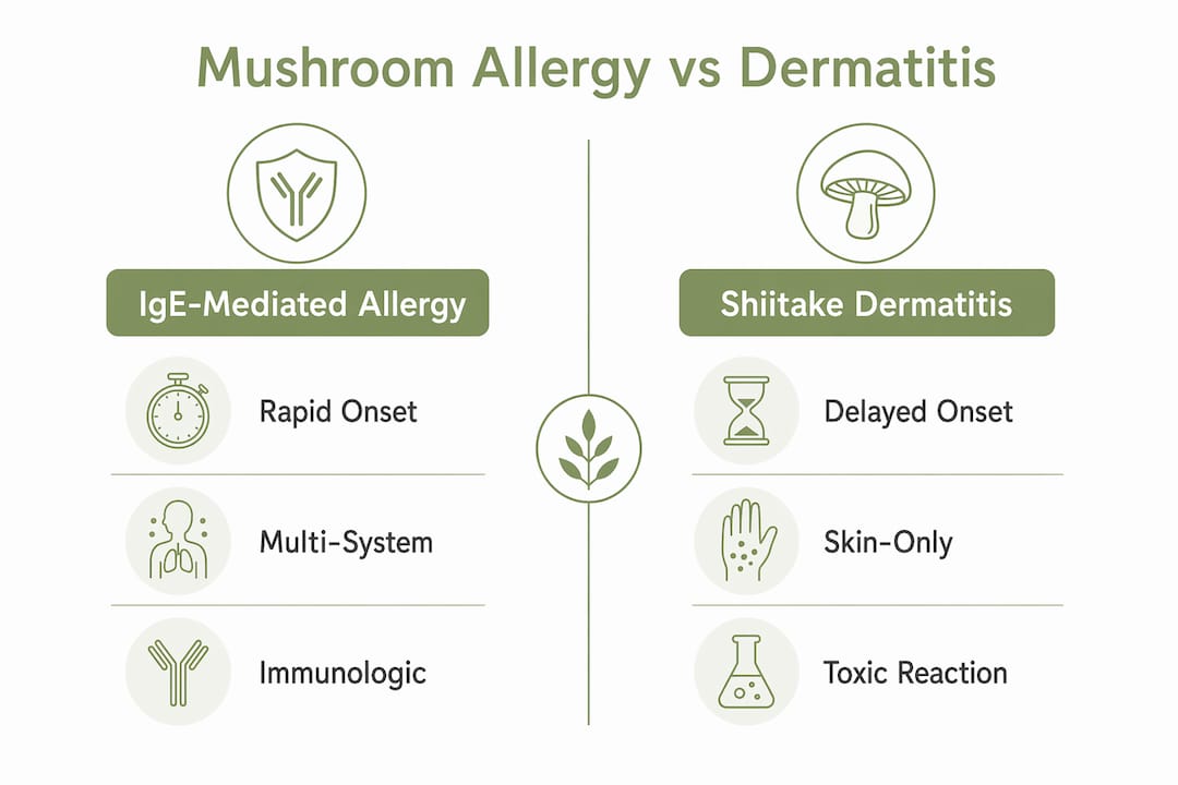 Infographic comparing mushroom allergy and shiitake dermatitis