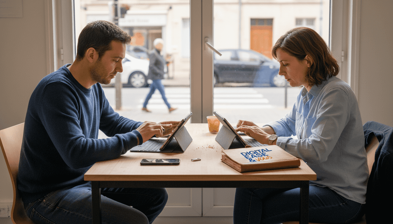 Management digital : Booster la compétitivité des PME 1 Des collaborateurs de PME travaillent à la fois sur tablette et avec des supports papier.