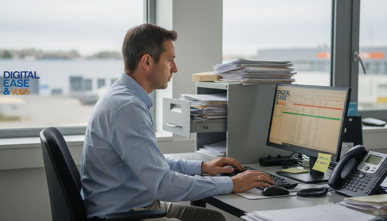 Gestion du changement numérique : réussir la transformation en PME 1 Un commercial dans une PME qui gère encore ses contacts et son suivi client sur Excel, au lieu d’utiliser un vrai CRM.