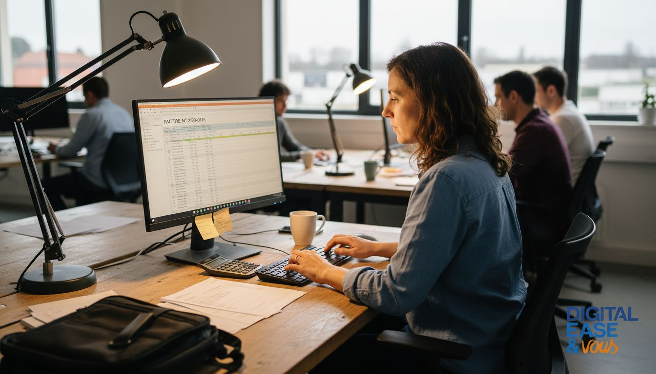 Principes de la rentabilité digitale pour PME nantaises 2 Salariée en charge de la saisie des factures pour la mise en place de l’automatisation comptable dans les PME