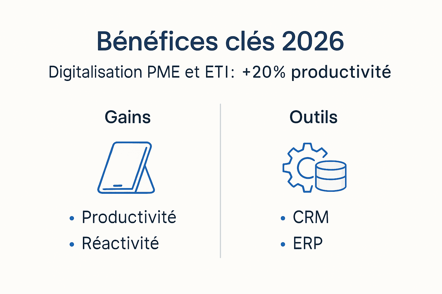 Bénéfices digitalisation PME 2026 : +20% productivité garantie 2 Infographie : les bénéfices de la transformation digitale pour les PME françaises