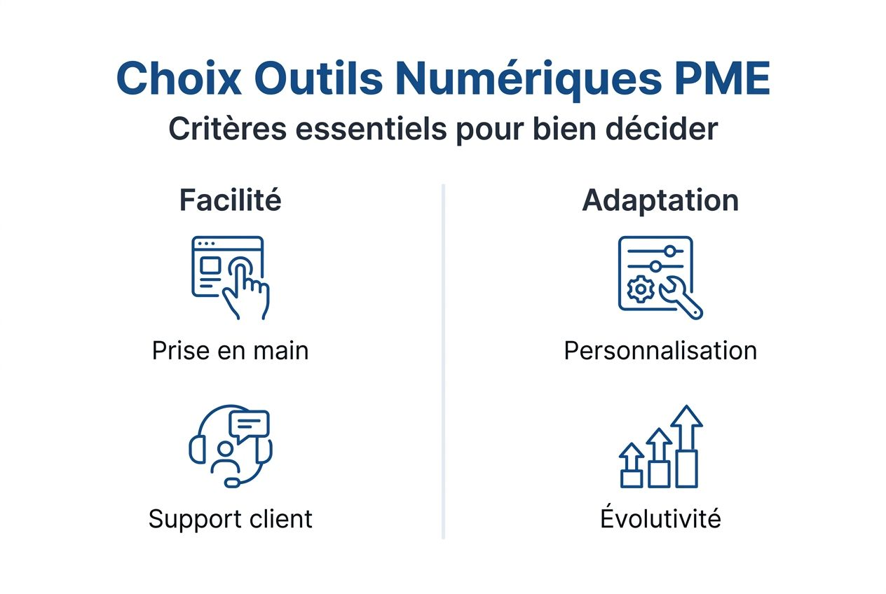 Transformation numérique PME 2026 : guide complet et actions 2 Infographie : les critères essentiels pour bien choisir ses outils numériques en PME
