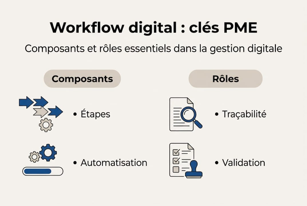 Panorama des éléments clés et des fonctions du workflow digital en PME