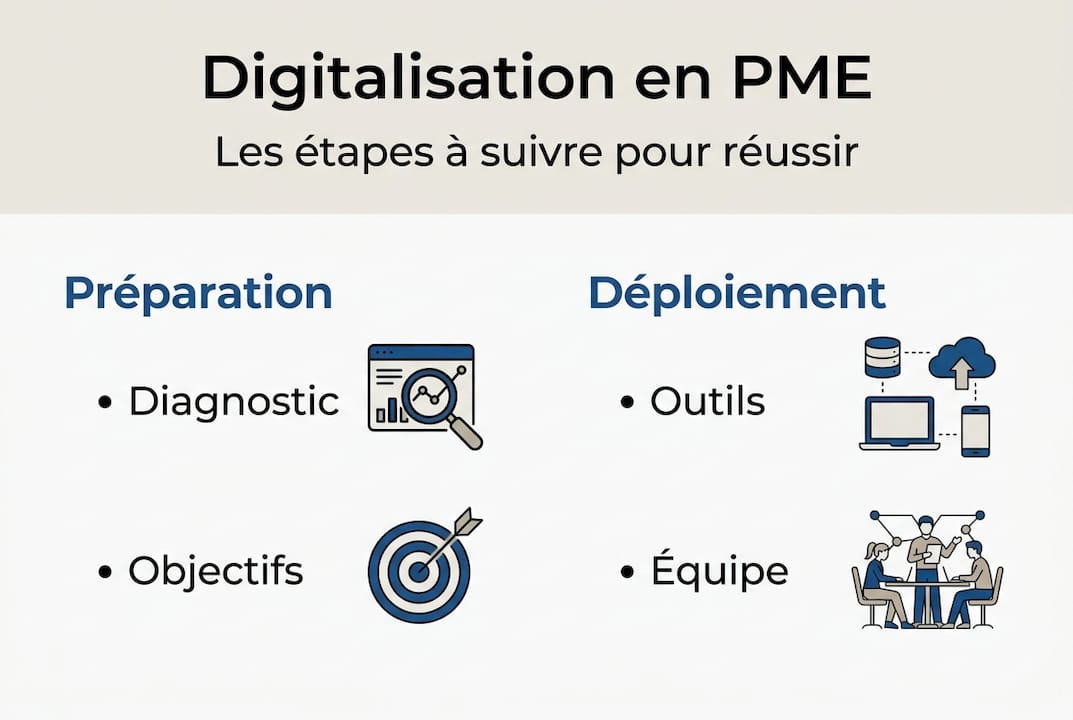 Infographie claire et épurée : les étapes clés pour réussir la digitalisation de votre PME