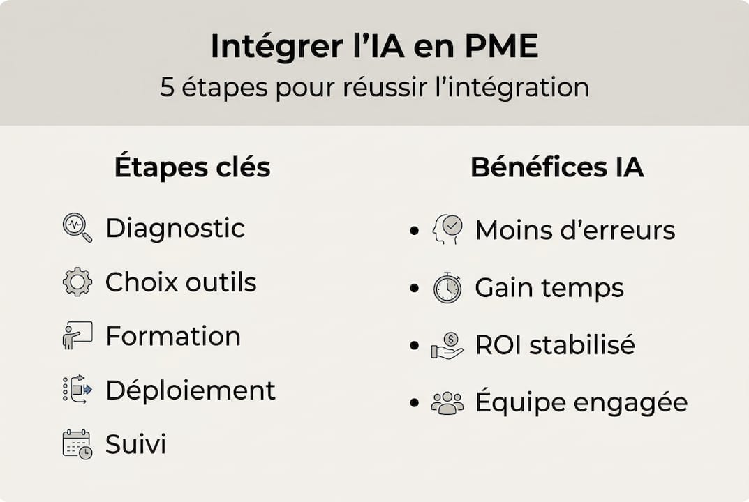 Les étapes clés pour réussir l'intégration de l'IA dans une PME en une infographie