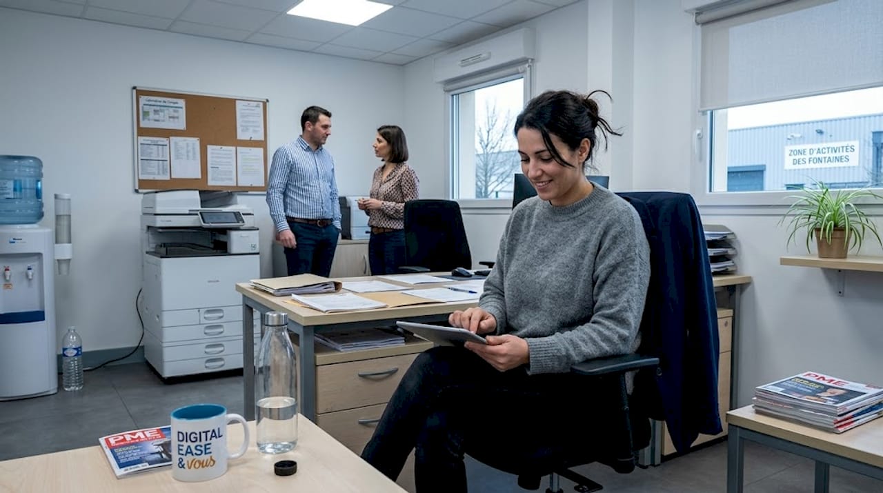 Une salariée d'une PME simplifie son travail en automatisant certaines tâches directement sur sa tablette.