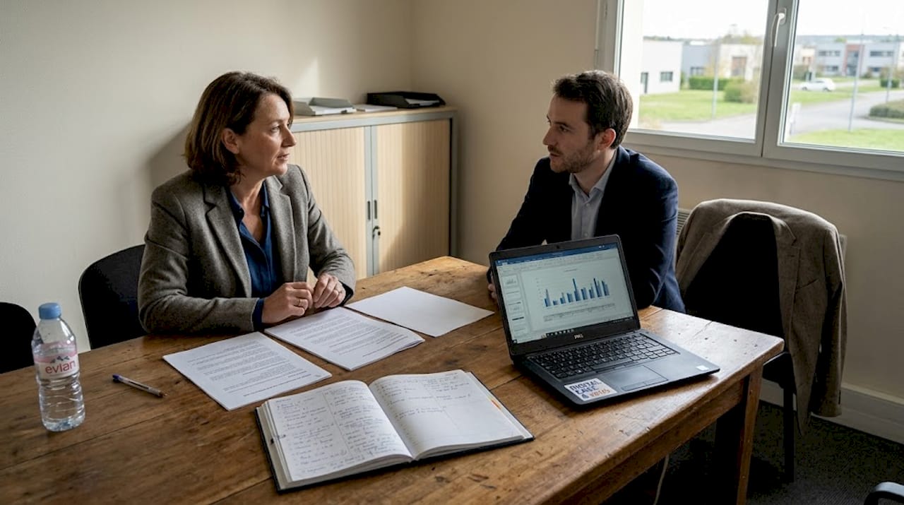 Une cheffe d’entreprise échange avec un consultant sur la stratégie numérique de sa PME.