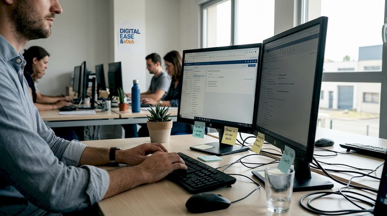 Un salarié de PME qui pilote l'automatisation de ses tâches sur ordinateur