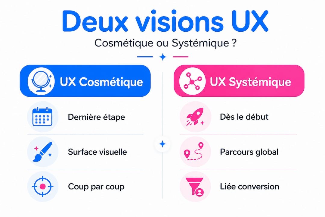Intégrer l'UX à votre stratégie marketing pour plus de leads 2 Infographie : différences clés entre UX cosmétique et UX systémique