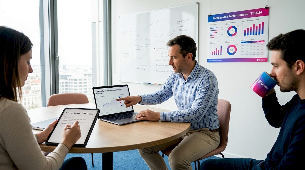 Maîtriser le CRM pour booster votre stratégie marketing PME 2 L’équipe commerciale échange autour des indicateurs de performance liés à l’utilisation du CRM.