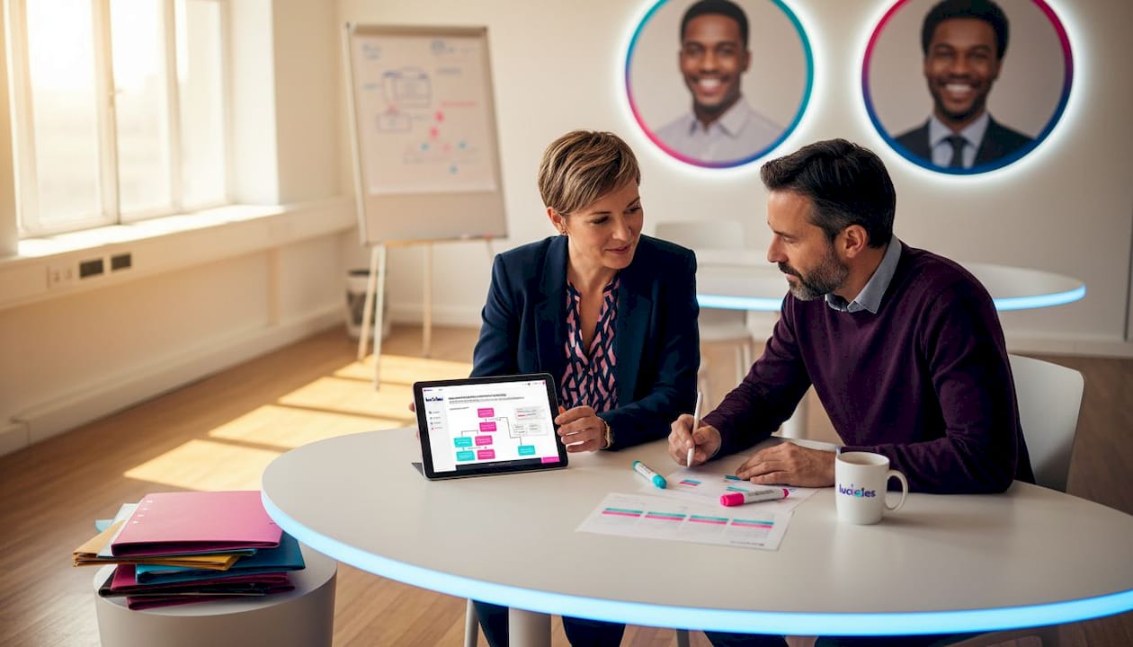 Transformation digitale : définition claire et leviers de réussite 2 Des collègues travaillent ensemble et échangent depuis leur bureau à domicile.