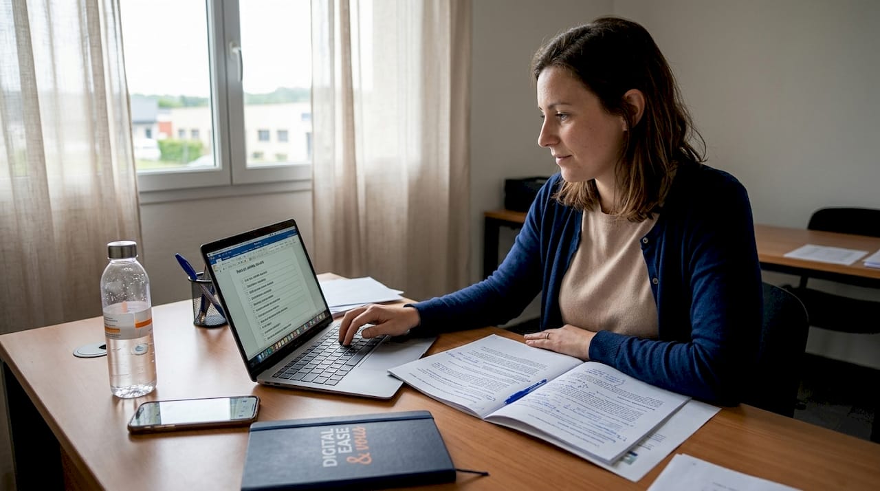 Un responsable de bureau en train de vérifier sa liste de tâches sur son ordinateur