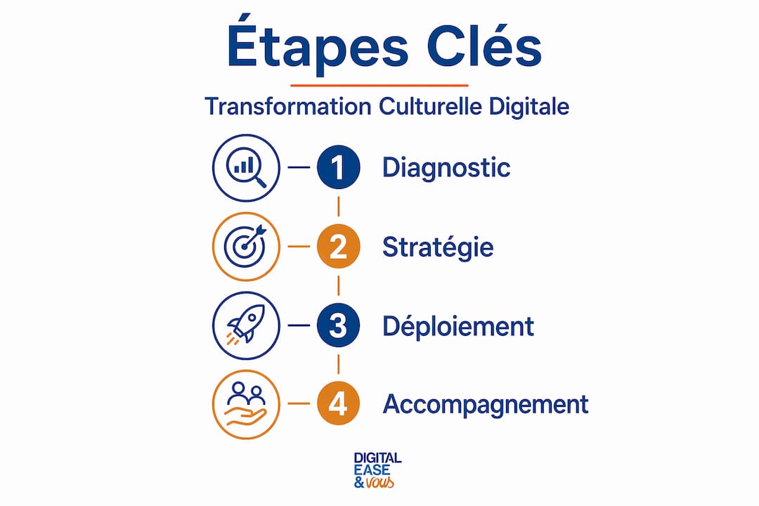 Découvrez en un coup d’œil les grandes étapes d’une transformation digitale réussie grâce à notre infographie dédiée.