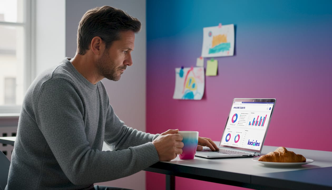 Pourquoi le mappage parcours client est essentiel 2 Installé à la table de la cuisine, un homme passe en revue ses statistiques.
