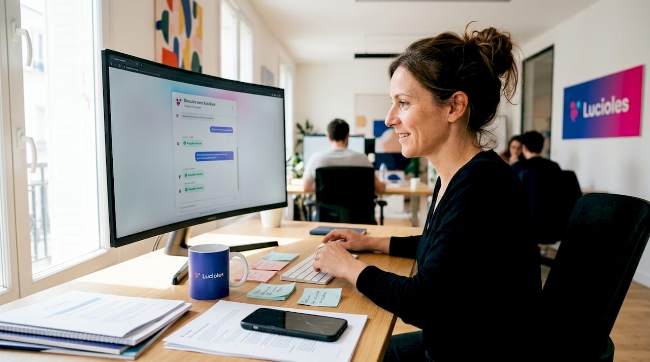 Collaboratrice en train de contrôler les réponses générées par le chatbot du service client